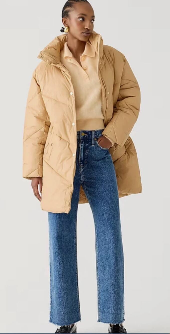J.Crew Villa Signature Puffer Coat with PrimaLoft® in Beige Tan Size Small